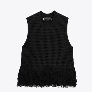 ZARA Black Check Knit top With Fringing